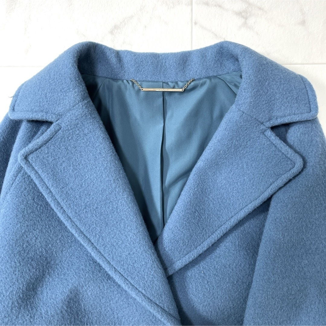 Mila Owen(ミラオーウェン)のミラオーウェン　ロング　チェスターコート　ブルー　きれい色　ウール混 レディースのジャケット/アウター(チェスターコート)の商品写真