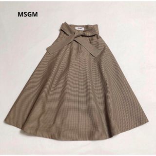 エムエスジイエム(MSGM)の美品　MSGM フレア　ベルト　リボン　ロングスカート　千鳥格子　38(ロングスカート)