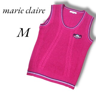 マリクレール(Marie Claire)のマリ・クレール ニットベスト ロゴワッペン Mサイズ ピンク(ベスト/ジレ)