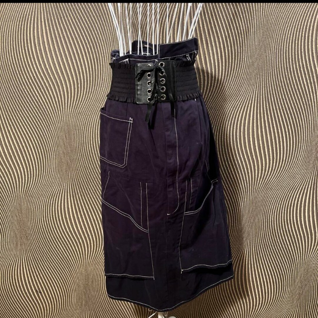 Kastane(カスタネ)のkastane ポケットデザイン　リメイク風　アシメ　ハイウエスト　スカート レディースのスカート(ひざ丈スカート)の商品写真