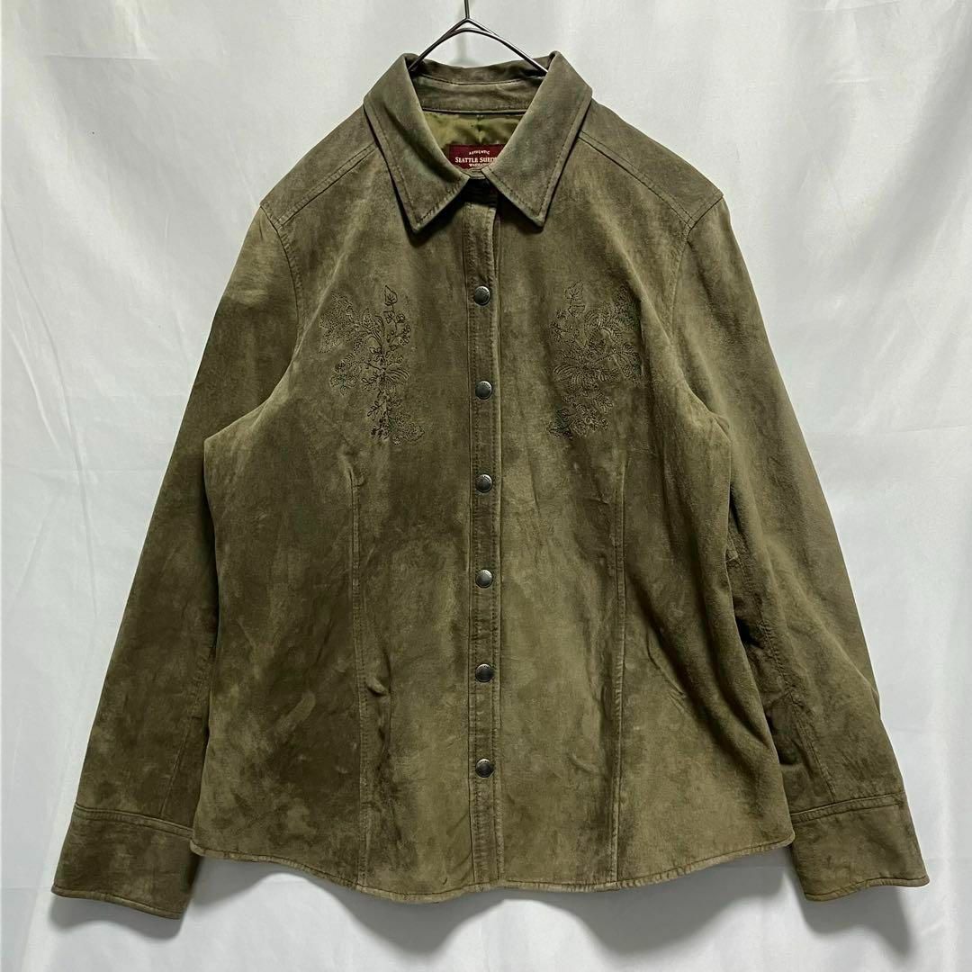 Eddie Bauer(エディーバウアー)の90s エディーバウアー スエード レザー ウエスタン ジャケット シャツ 古着 メンズのジャケット/アウター(レザージャケット)の商品写真