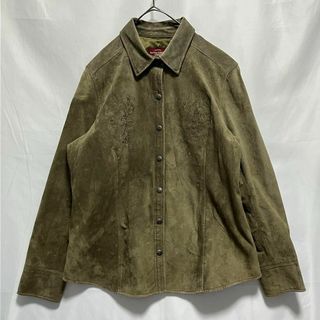 Eddie Bauer - 90s エディーバウアー スエード レザー ウエスタン ジャケット シャツ 古着