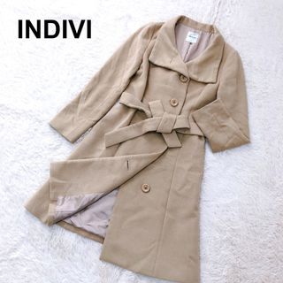 インディヴィ(INDIVI)のインディヴィ INDIVI ベルテッド キャメル アンゴラ混 ベルト ロング(ロングコート)