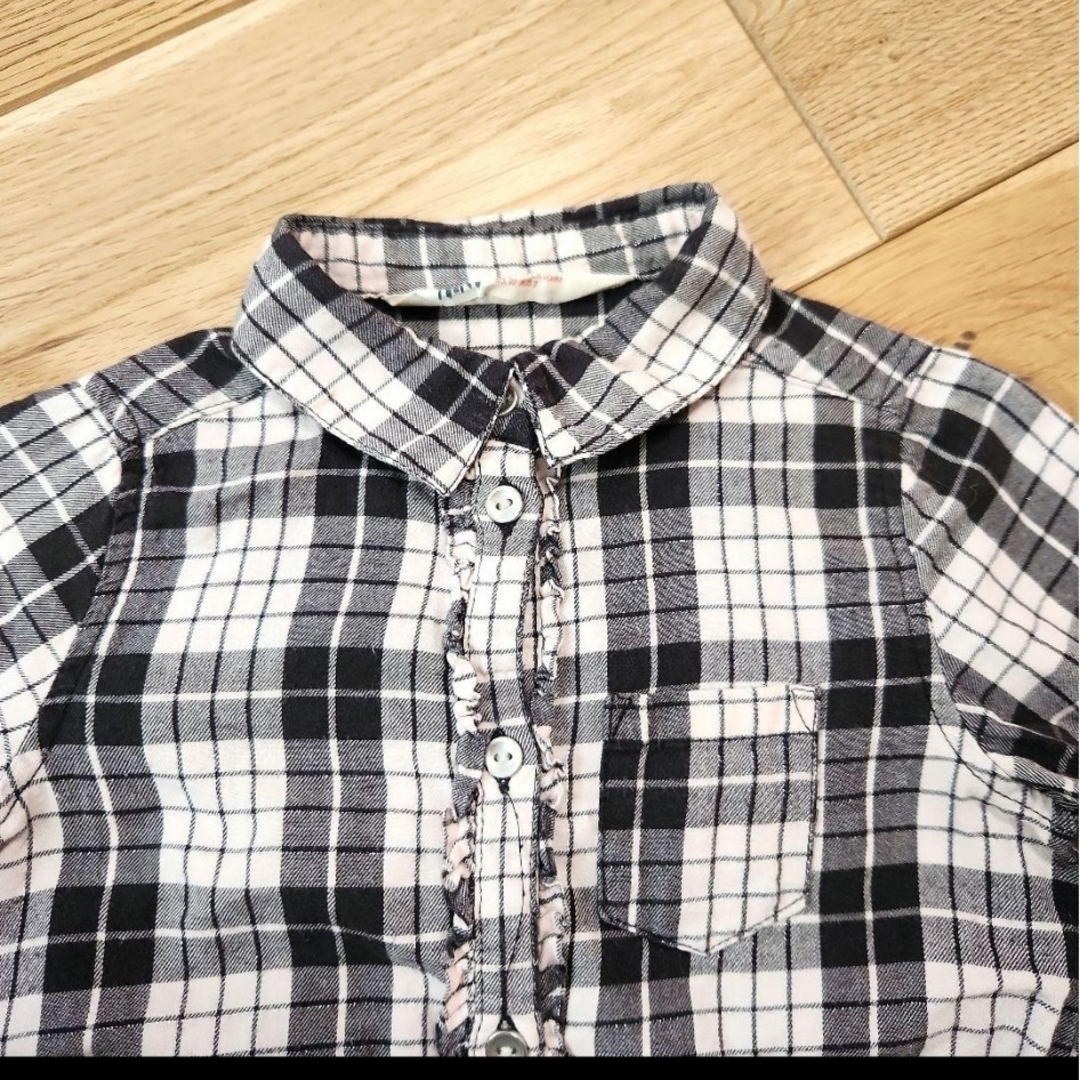 H&M(エイチアンドエム)のH&M エイチアンドエム 長袖 シャツ 90サイズ ピンク ブラック チェック キッズ/ベビー/マタニティのキッズ服女の子用(90cm~)(ブラウス)の商品写真