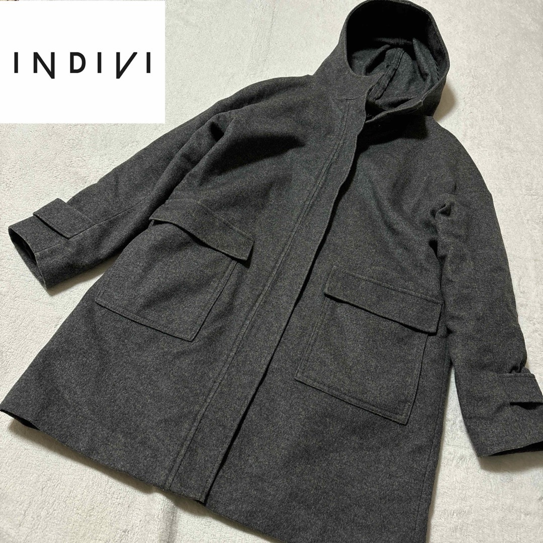 INDIVI - INDIVI インディヴィ カシミヤ混 インナーダウン付フード