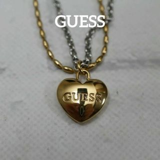 ゲス(GUESS)の【匿名配送】GUESS ゲス ネックレス ゴールド ハート シルバー ロゴ(ネックレス)