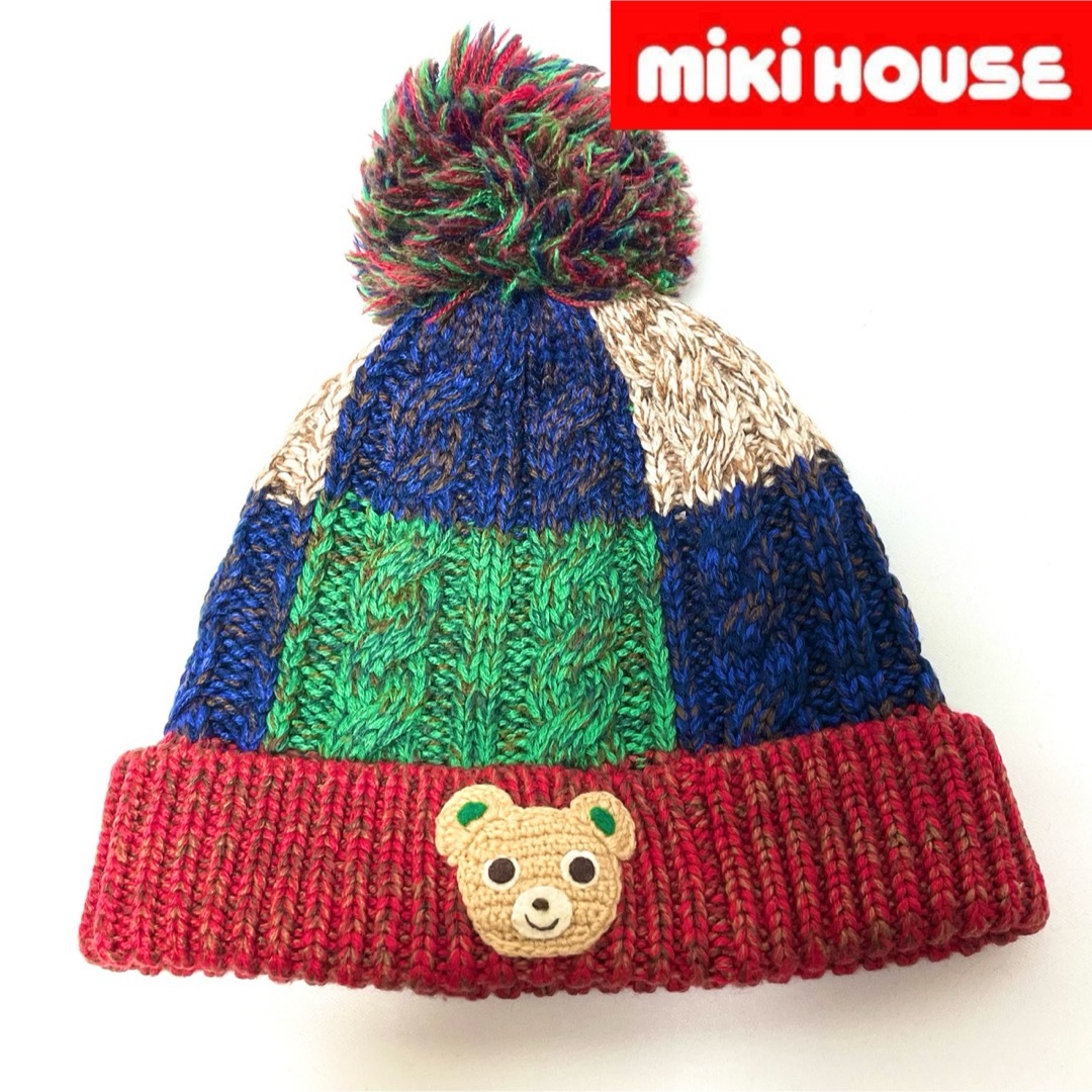 mikihouse(ミキハウス)の【新品】mikiHOUSEミキハウス かわいいクマちゃん付ポンポンニットキャップ キッズ/ベビー/マタニティのこども用ファッション小物(帽子)の商品写真