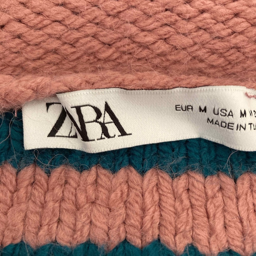 ZARA(ザラ)のZARA ニット　セーター　ボーダー　ピンク　グリーン　襟　かわいい レディースのトップス(ニット/セーター)の商品写真