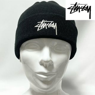 ステューシー(STUSSY)の【新品】アメリカ製STUSSYステューシー②ストックロゴ刺繍ニットキャップBLK(ニット帽/ビーニー)