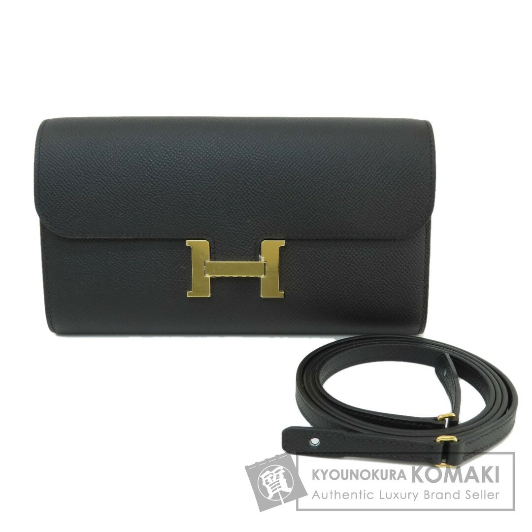 長財布素材HERMES コンスタンストゥー・ゴー 黒 ブラック ゴールド金具 長財布（小銭入れあり） エプソン レディース