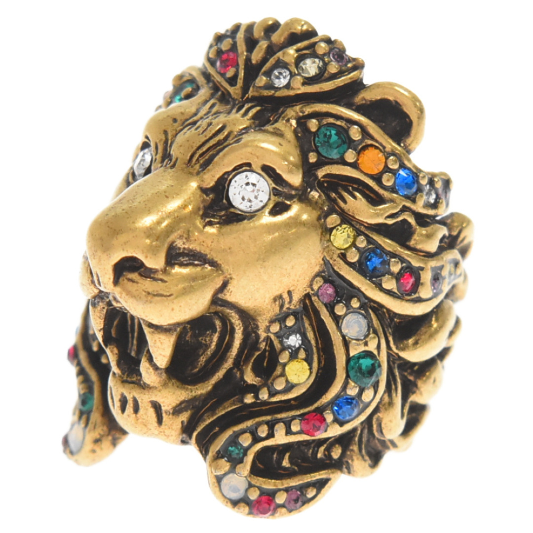 Gucci(グッチ)のGUCCI グッチ Lionhead Multicolor Stone Ring ライオンヘッドマルチカラーストーン付きリング ゴールド メンズのアクセサリー(リング(指輪))の商品写真