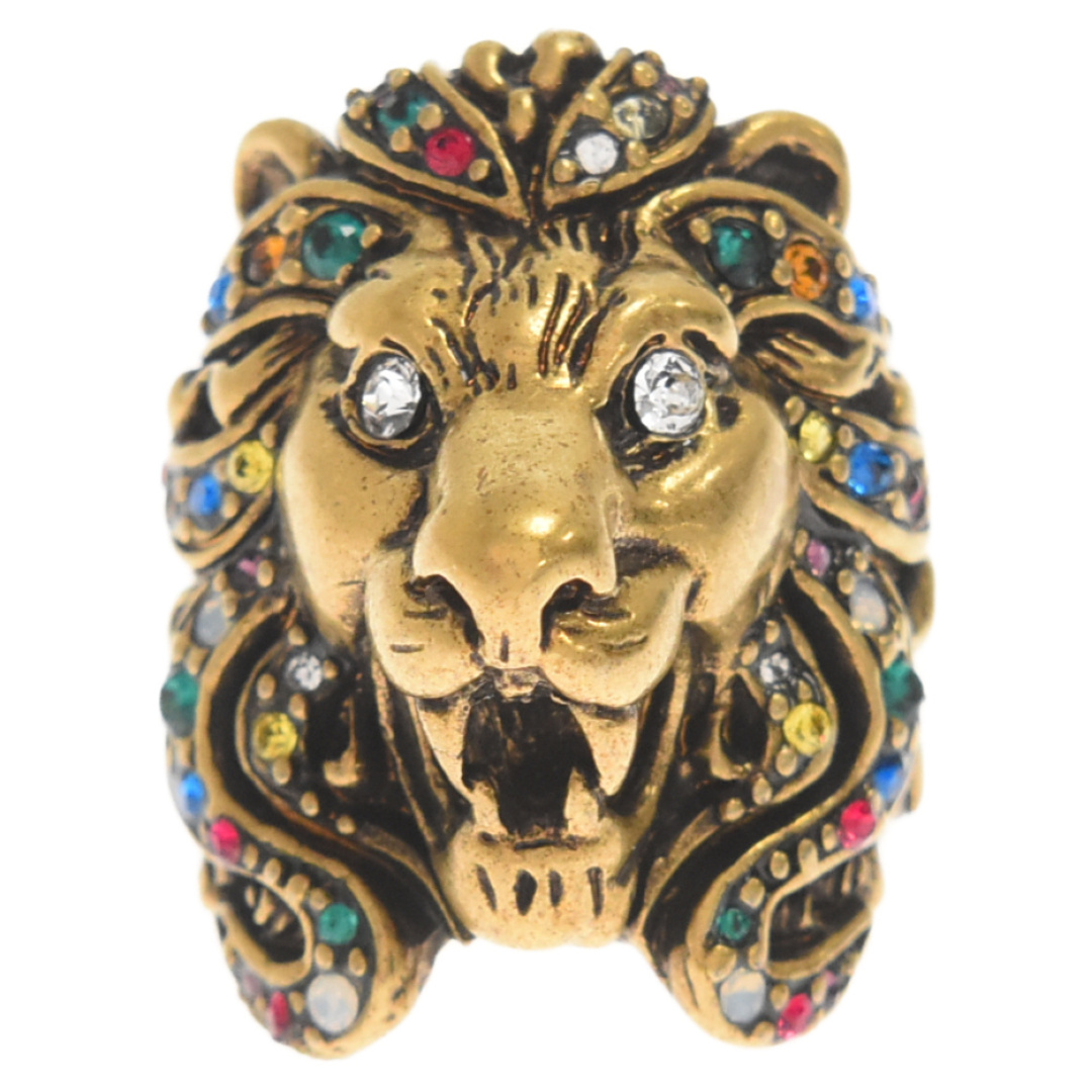 Gucci(グッチ)のGUCCI グッチ Lionhead Multicolor Stone Ring ライオンヘッドマルチカラーストーン付きリング ゴールド メンズのアクセサリー(リング(指輪))の商品写真