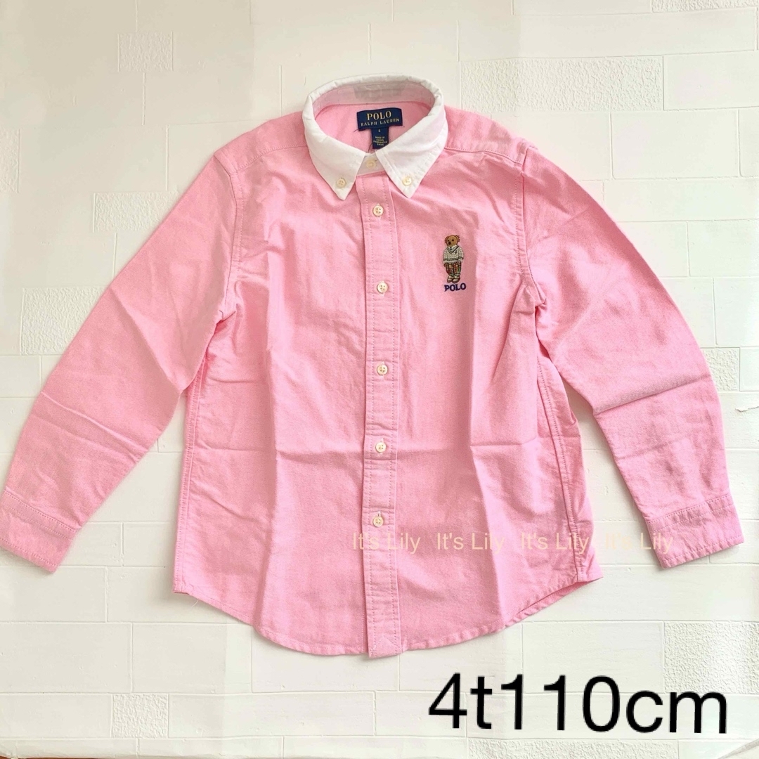 4t110cm ピンク　ベア刺繍　オックスフォードシャツ ラルフローレンTシャツ/カットソー