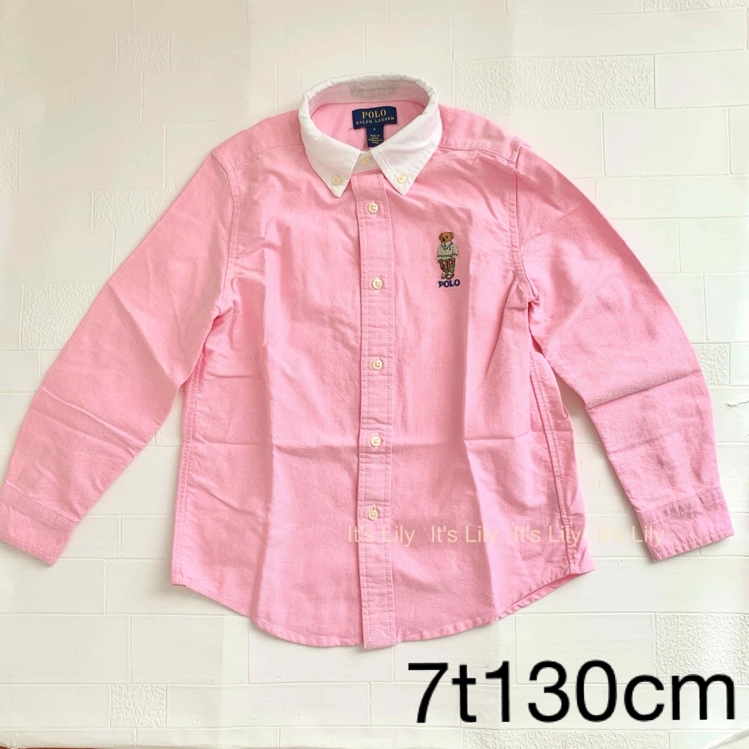 7t130cm ピンク　ベア刺繍　オックスフォードシャツ ラルフローレンキッズ/ベビー/マタニティ