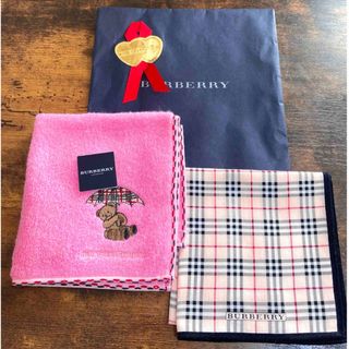 バーバリー(BURBERRY)の新品☆BURBERRY☆ハンカチ２枚　ノバチェック　ベア　ピンク　袋付き(ハンカチ)