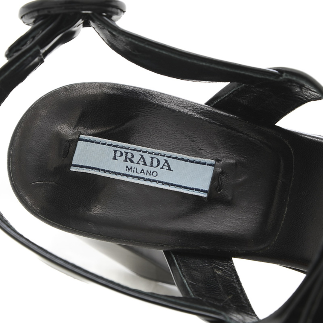 PRADA(プラダ)のプラダ リボン ストラップサンダル ヒール レザー ブラック #37 レディースの靴/シューズ(サンダル)の商品写真