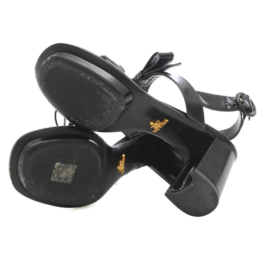 PRADA(プラダ)のプラダ リボン ストラップサンダル ヒール レザー ブラック #37 レディースの靴/シューズ(サンダル)の商品写真