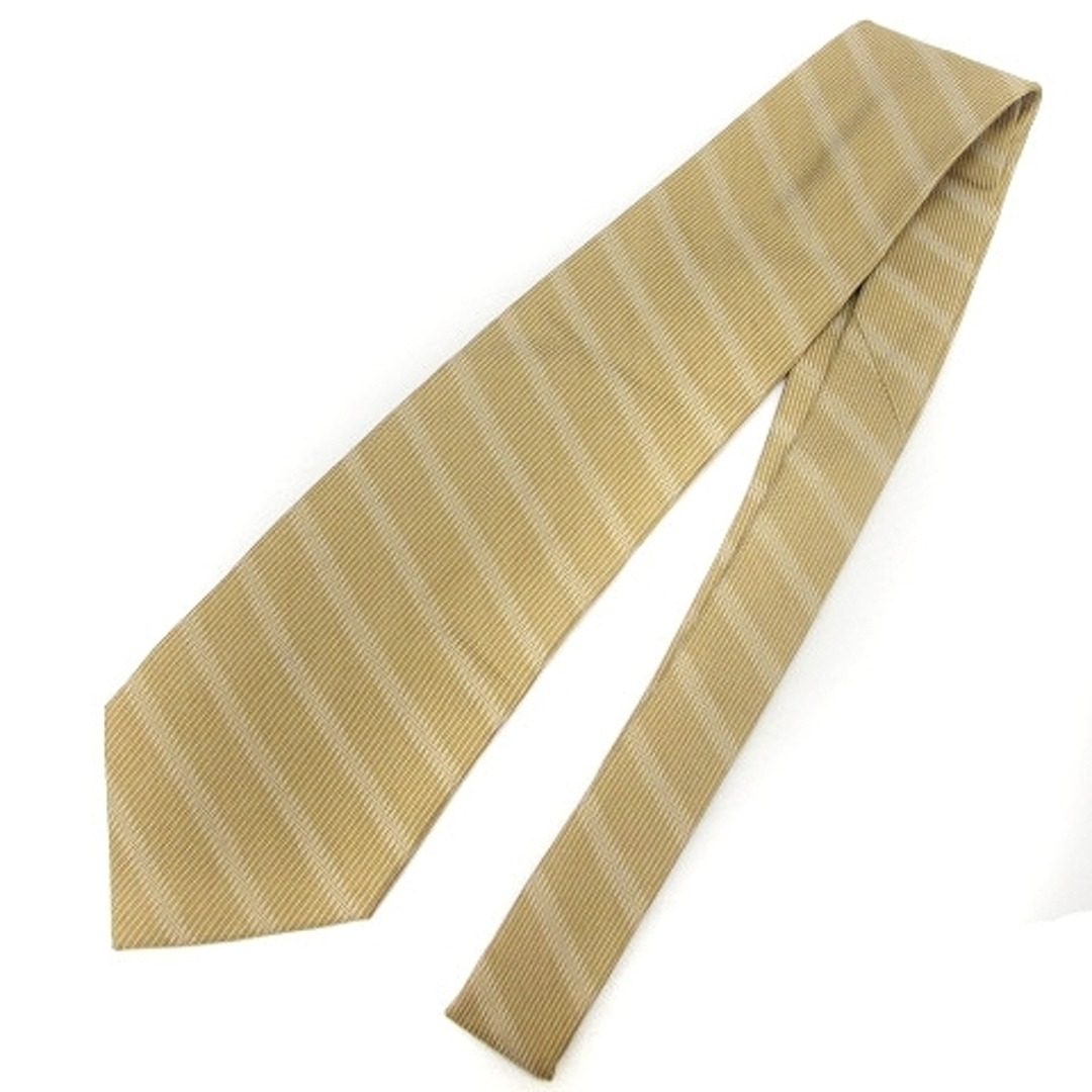 イヴサンローラン ネクタイ 総柄 斜めボーダー ロゴ シルク ゴールド系 白 メンズのファッション小物(ネクタイ)の商品写真