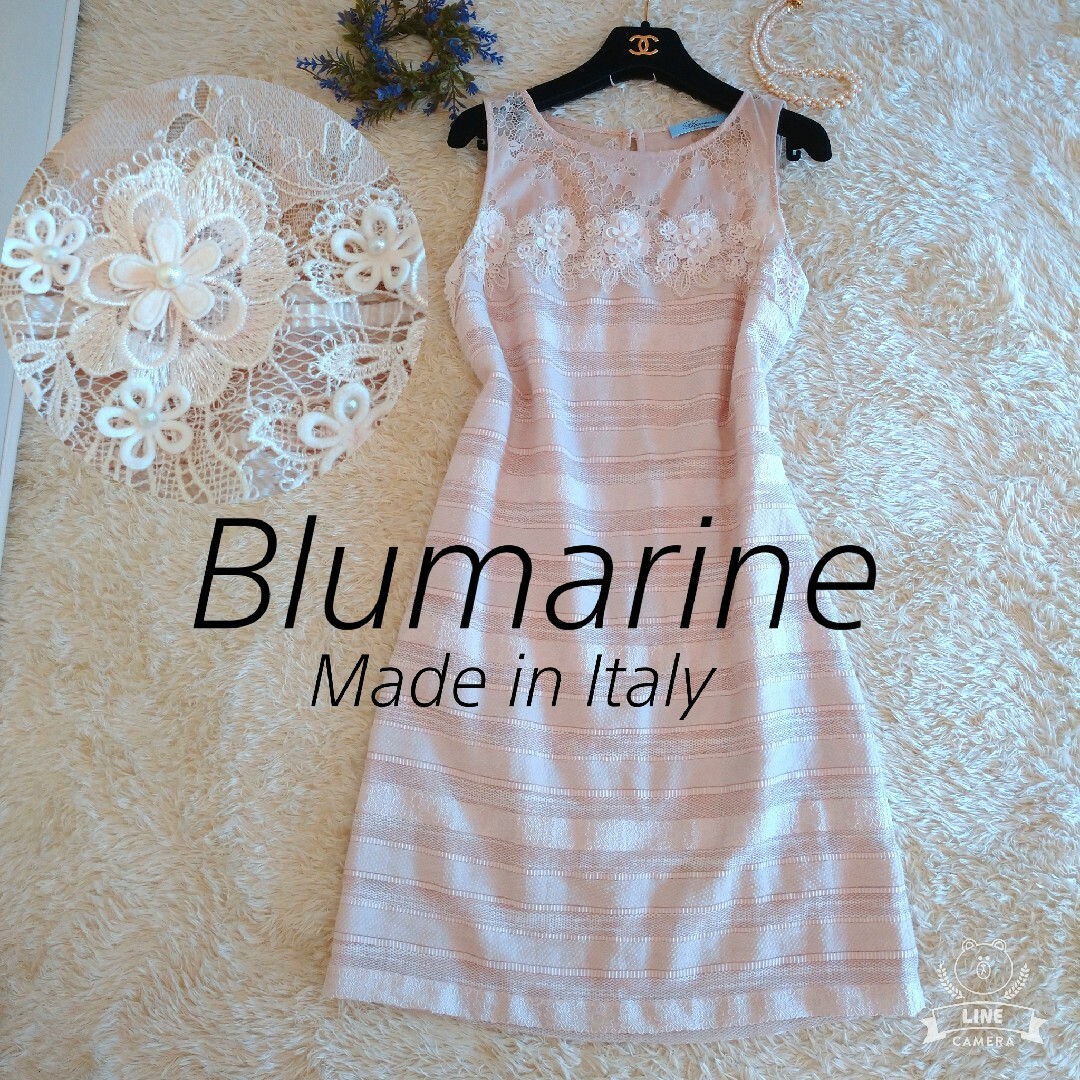 イタリヤ製★Blumarine　ひざ丈ワンピース　刺繍　レース　花柄　パール　M