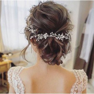 ヘッドドレス ヘアアクセサリー 結婚式 ブライダル  髪飾り ウェディング 銀(ヘッドドレス/ドレス)