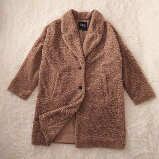 ザラ(ZARA)の【極美品】Mサイズ　ZARA   テディベア　ボア　コート　キャメル(毛皮/ファーコート)