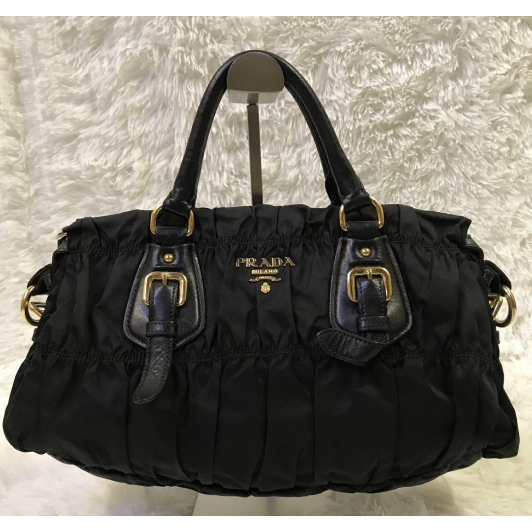 PRADA - 【極美品】プラダ ショルダーバッグ 2way ギャザー ゴールド