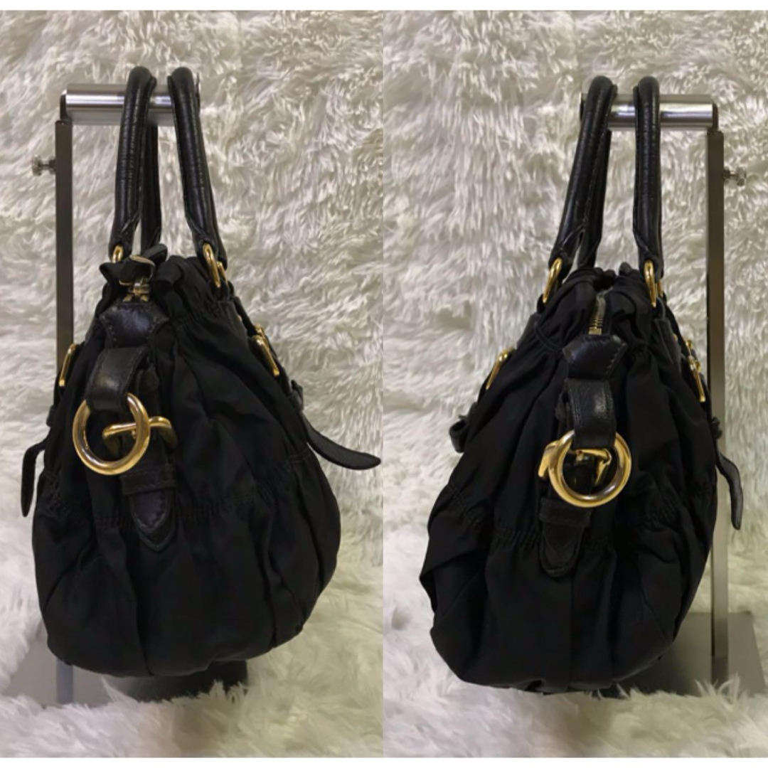 PRADA - 【極美品】プラダ ショルダーバッグ 2way ギャザー ゴールド