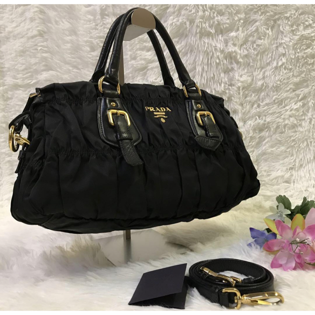 ★美品★PRADA チェーン ショルダーバッグ ギャザー 2way ブラックギャザー