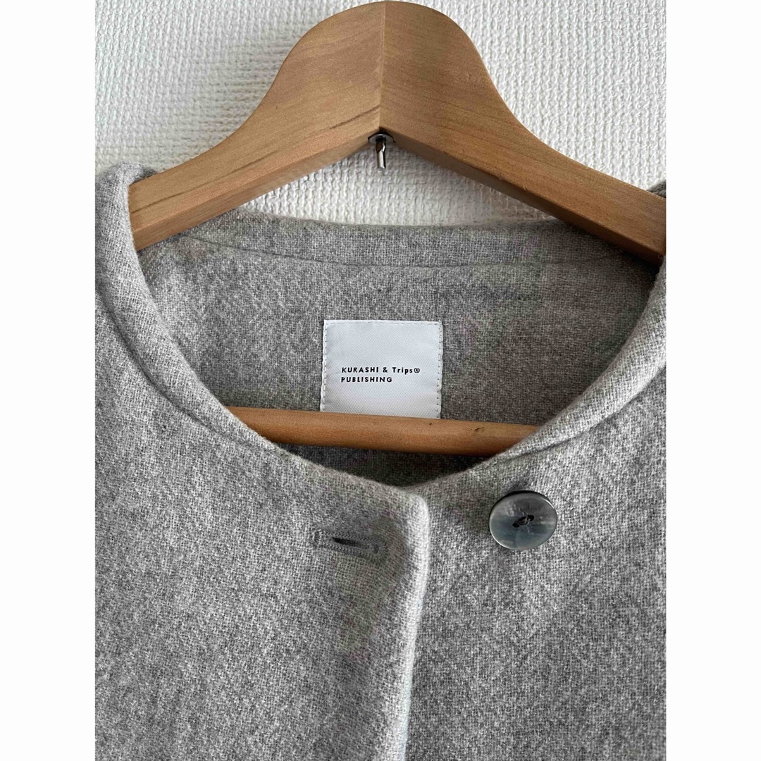 北欧暮らしの道具店　二重織りウール混ノーカラーAラインコート レディースのジャケット/アウター(ロングコート)の商品写真