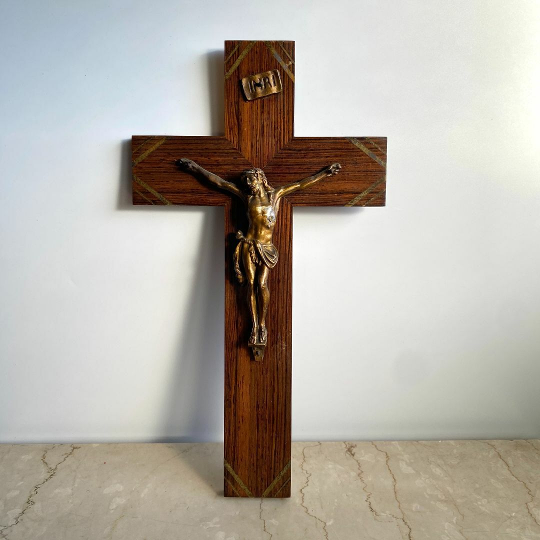 彫刻/オブジェH136 フランス 十字架 キリスト ロザリオ 宗教 飾り インテリア