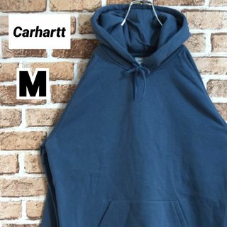 カーハート(carhartt)の《カーハート》美品　刺繍ロゴ　くすみブルー　裏起毛　M　パーカー(パーカー)