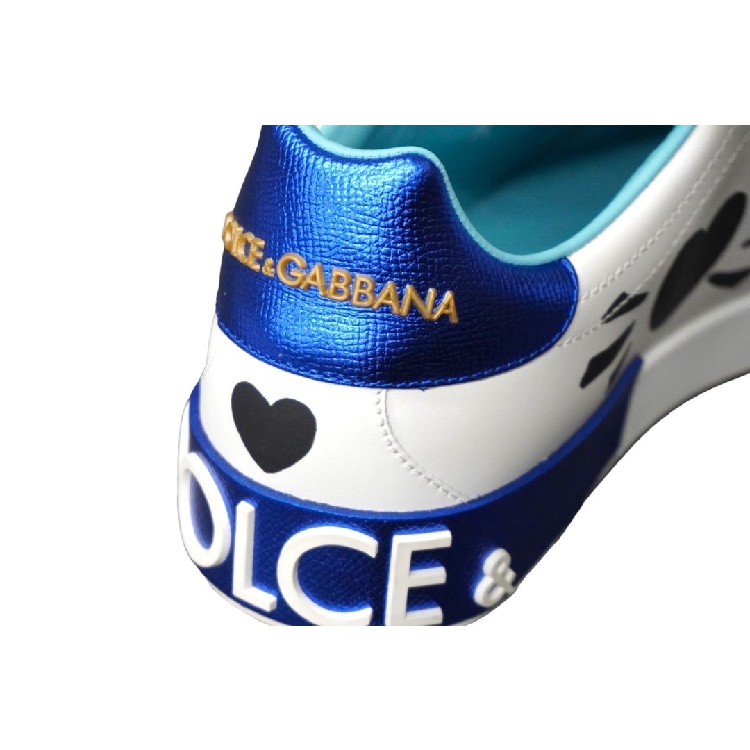 極美品 DOLCE&GABBANA ドルチェアンドガッバーナ スニーカー ポルトフィーノ ロゴ ビーズ刺繍 ホワイト ブルー 9 1/2  58371約30cm表記サイズ