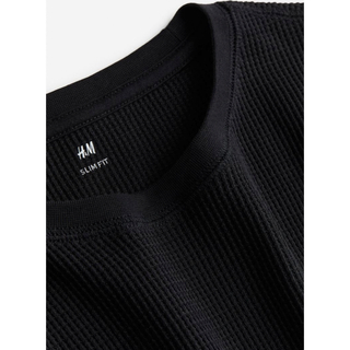 エイチアンドエム(H&M)のH&M スリムフィットワッフルジャージー カットソー ロンT ブラック S 2枚(カットソー(長袖/七分))