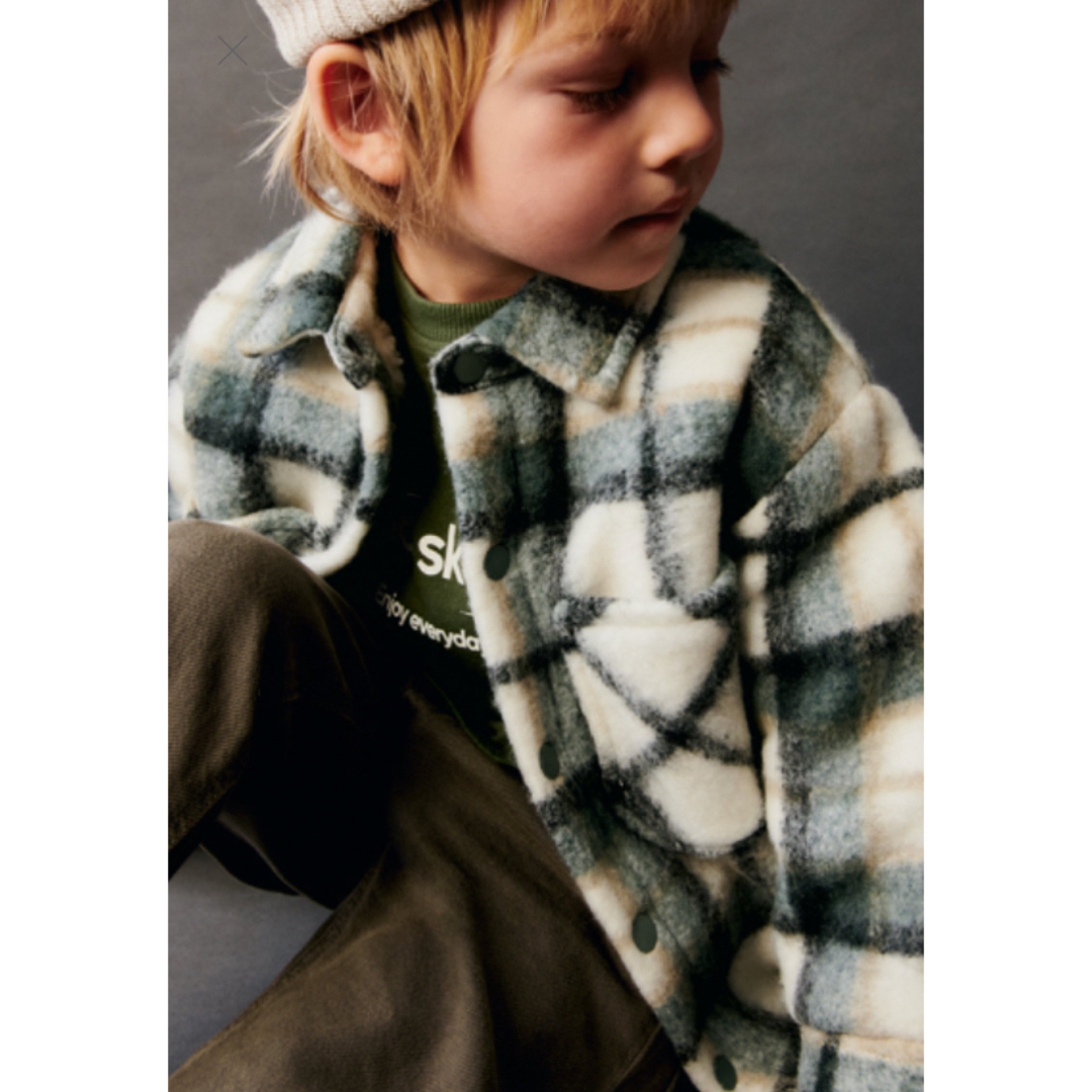 ZARA KIDS(ザラキッズ)のZARA ボア チェック ジャケット キッズ/ベビー/マタニティのキッズ服男の子用(90cm~)(コート)の商品写真