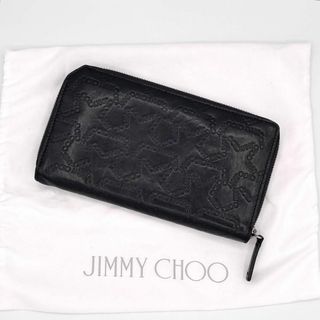 ジミーチュウ(JIMMY CHOO)の【美品】JIMMY CHOO 長財布　ラウンドファスナー　レザー  黒　ロゴ型(長財布)