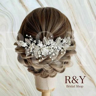 H46ブライダル　ヘッドドレス　ウェディング　ヘアアクセサリー　髪飾り　シルバー(ヘッドドレス/ドレス)