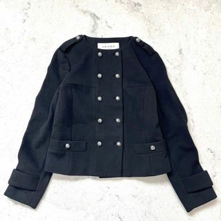 アドーア(ADORE)の【アドーア】38 ウールカシミヤ ダブル 銀ボタン ノーカラー ジャケット 黒(ノーカラージャケット)