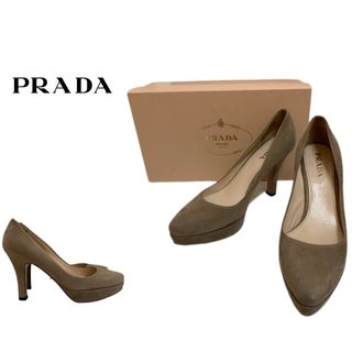 【AB】プラダ PRADA ロゴ パンプス ヒール 靴 ベージュ 22.0cm