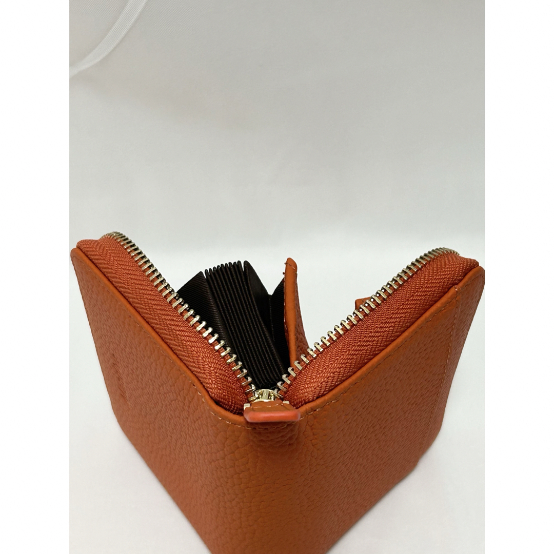 【本革】ミニ財布　スキミング防止　プレゼント　カードケース　オレンジ レディースのファッション小物(財布)の商品写真