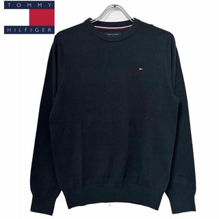 トミーヒルフィガー(TOMMY HILFIGER)の新品 M ★ トミーヒルフィガー コットン ニット ブラック ロゴ刺繍 US-S(ニット/セーター)