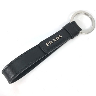 プラダ(PRADA)のプラダ PRADA ロゴ キーホルダー キーリング レザー ブラック 新品同様(キーホルダー)