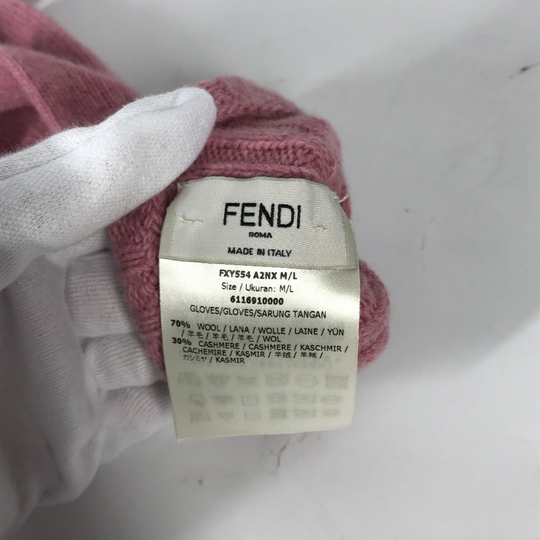 フェンディ FENDI ズッカ ワッペン FXY554 グローブ 手袋 ウール/カシミヤ ピンク約255cm手首幅