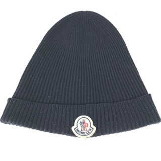 モンクレール(MONCLER)のモンクレール MONCLER ロゴ ワッペン ビーニー 帽子 ニット帽 ニットキャップ ニット帽 ウール ダークネイビー(ニット帽/ビーニー)