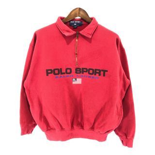 ポロラルフローレン(POLO RALPH LAUREN)のSALE///// 90年代 カナダ製 POLO SPORTS ポロスポーツ ロゴ ハーフジップ スウェット レッド (メンズ L)  P3931(スウェット)