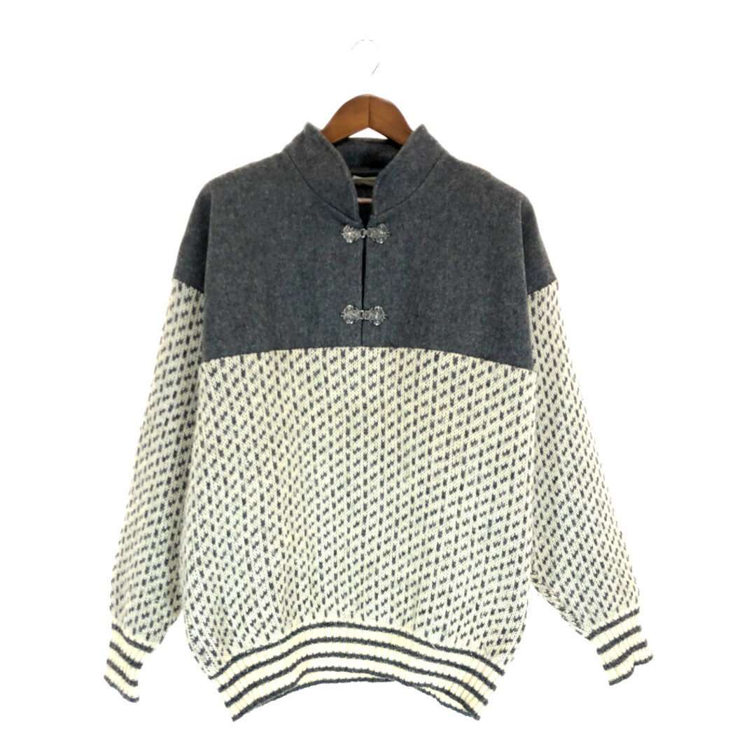 状態汚れSALE///// Fana Knit ウールニット セーター ユーロ  ヨーロッパ ノルウェー製 バーズアイ柄 グレー (メンズ XL相当)  P3971