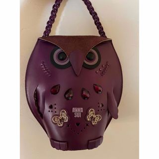 アナスイ(ANNA SUI)の美品 アナスイ クイーポ◆フクロウ オウル ハンドバッグ 本革 レザー パープル(ハンドバッグ)