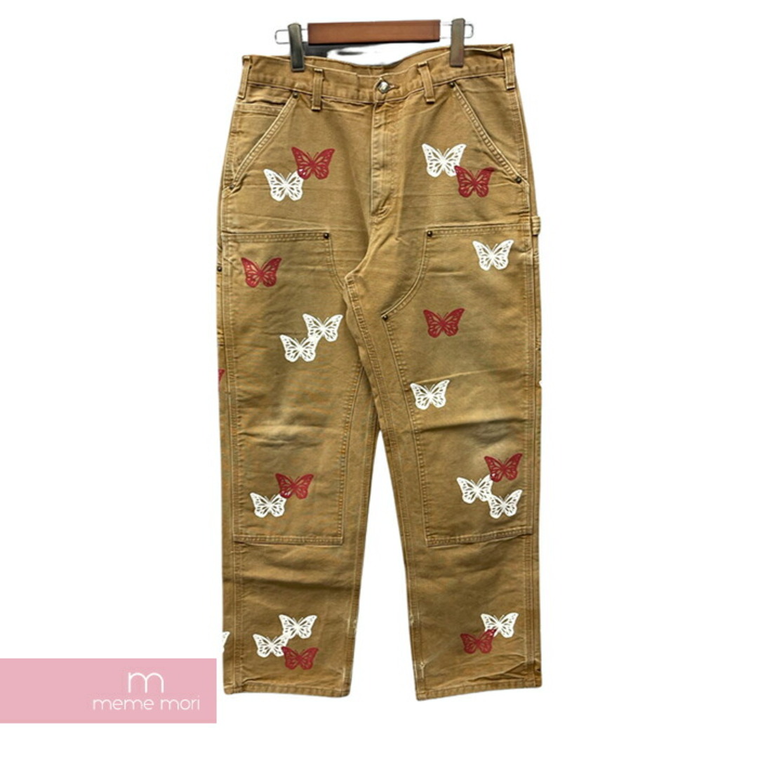 ABOUT DREAMS Butterfly Double Knee Pants アバウトドリームズ バタフライダブルニーパンツ ペインター バタフライプリント 蝶 総柄 リメイク 加工 ジップフライ カーハートボディ ベージュ サイズ34【231227】【-A】【me04】スラックス/スーツパンツ