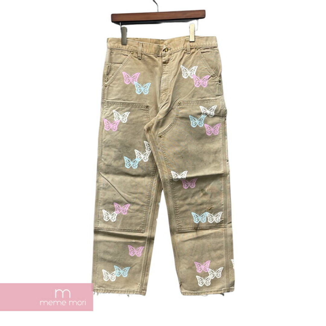 ABOUT DREAMS Butterfly Double Knee Pants アバウトドリームズ バタフライダブルニーパンツ ペインター バタフライプリント 蝶 総柄 リメイク 加工 ジップフライ カーハートボディ ライトベージュ サイズ36【231227】【-B】【me04】スラックス/スーツパンツ