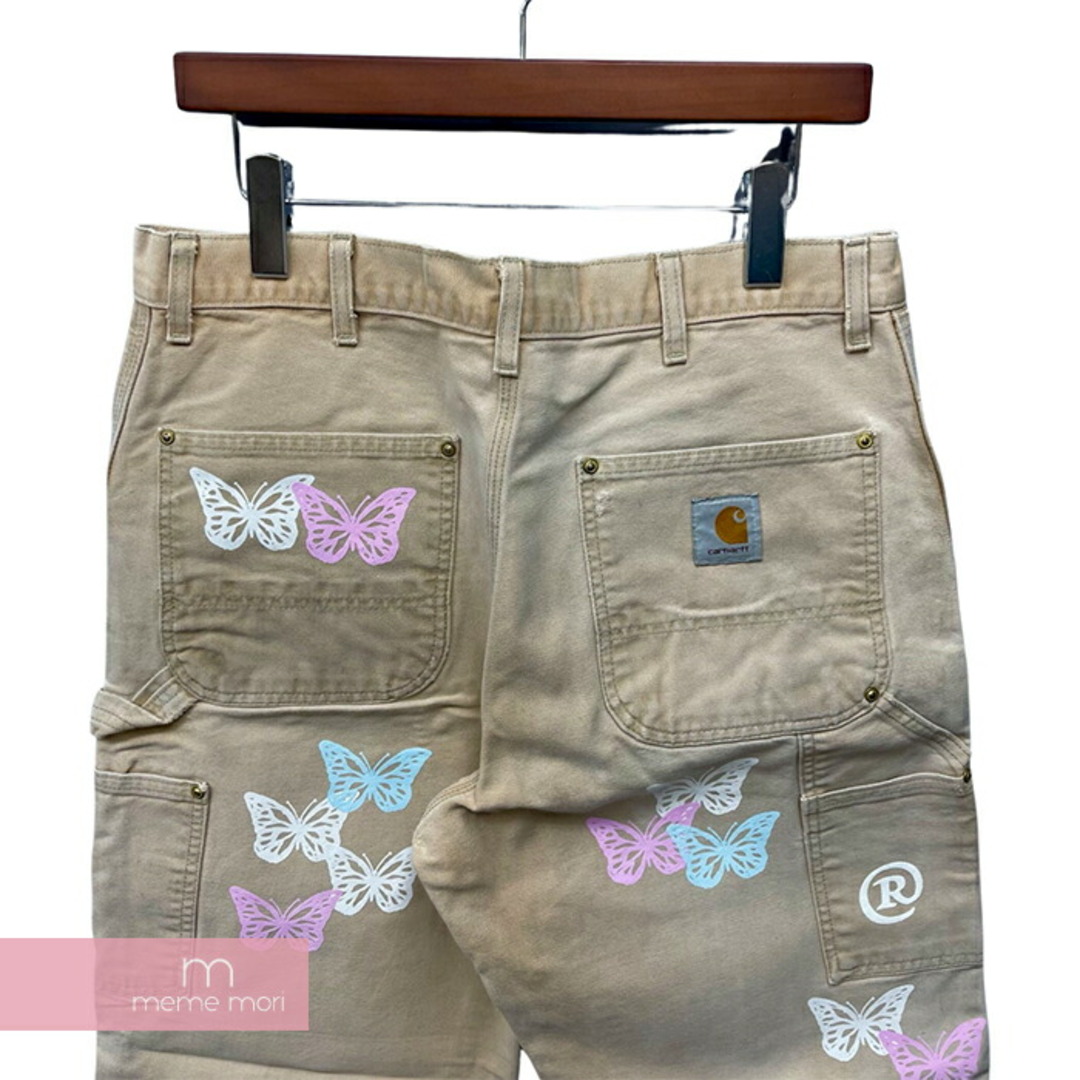 carhartt(カーハート)のABOUT DREAMS Butterfly Double Knee Pants アバウトドリームズ バタフライダブルニーパンツ ペインター バタフライプリント 蝶 総柄 リメイク 加工 ジップフライ カーハートボディ ライトベージュ サイズ36【231227】【中古-B】【me04】 メンズのスーツ(スラックス/スーツパンツ)の商品写真