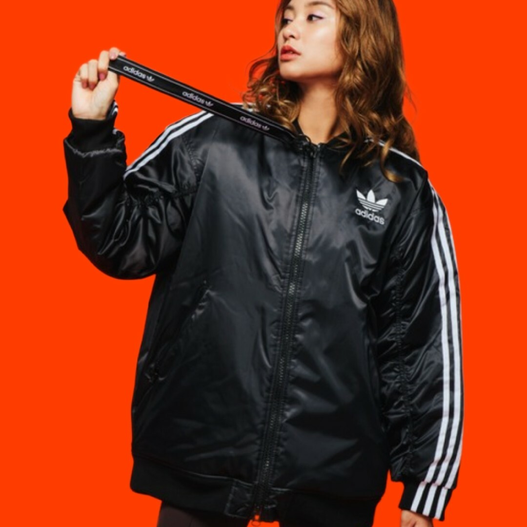 adidas(アディダス)の【大きいサイズ】adidas★ロング丈 ビッグシルエット 中綿ジャケット★黒XL レディースのジャケット/アウター(ダウンジャケット)の商品写真